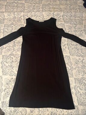 Dalia Black Cold-Shoulder Long Sleeve Dress